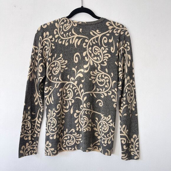 J. McLaughlin Metallic Floral Knit Cardigan Sweater M Pearl Buttons Cotton Modal - Picture 6 of 7